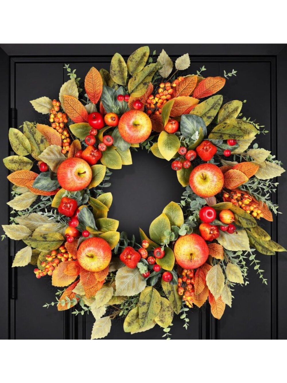 Autumn Rustic Harvest Apple Wreath - 26" Fall Front Door Decor, Seasonal Charm